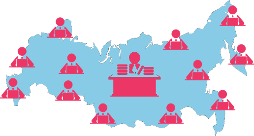 Юрист готовит документы и клиенты на карте РФ